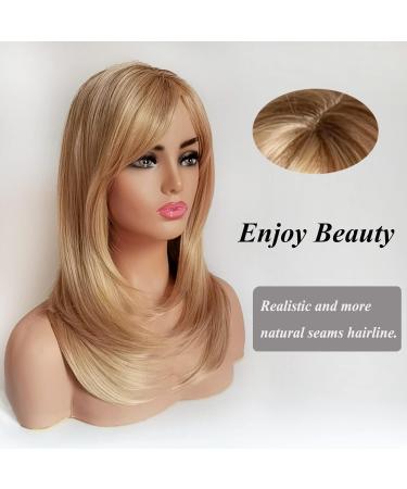 Natural Ombre Blonde Straight Wig - Long Bob Hair Wig with Side Bangs & Wig Cap for Women - 21 Inch - Buy Online on GoSupps.com