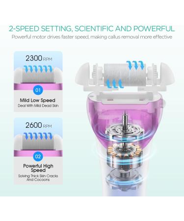 VOYOR Electric Foot File Hard Skin Remover Foot Rechargeable Callus Remover for Feet Pedicure Tools Foot Care for Dead Skin Calluses with 3 Replacement Rollers Pedicure CR300 (Purple) - Buy Online on GoSupps.com