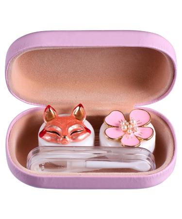 Lurrose accessories box colored contact lens container cleaning kit hard glasses case objective travel set contact lens container made of glass colored lentils eye care holder eye protection frame 9.5x5.5cm pink