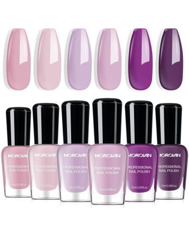 Morovan Nail Polish Set Fingernail: Lilac Light Purple Quick Dry Nail Polish Kit 0.25oz Lavender Regular Nail Polish Pack Glossy Finger Nail Polish Gifts for Women Lavender Dream