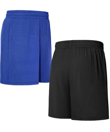 Roadbox Men's 7 Workout Shorts 2-Pack - Black+Sea Blue - Large | Athletic Gym Running & Basketball Shorts with Pocket for Fitness Sports - Buy Online on GoSupps.com