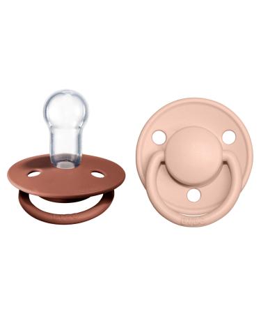 BIBS De Lux Baby Pacifier 2-Pack | Made in Denmark | BPA Free Dummy Soother Round Nipple. Silicone OneSize (0-36 Months) Woodchuck/Blush