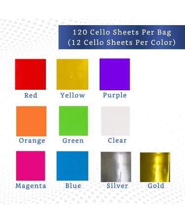 120 pcs Cello Sheets 8 x 8 in (10 Colors Silver & Gold Included) - Colored Cellophane Sheets - Colored Cellophane Wrap - Colored Transparency Sheets - Colored Saran Wrap - Cellophane Paper Wrapping - Buy Online on GoSupps.com