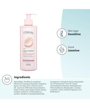L'Oreal Paris Fine Flowers Cleansing Milk Lotion 400ml - Makeup Remover for Dry Sensitive Skin - Buy Online on GoSupps.com