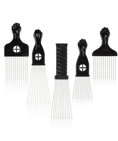 Folansy 5 Pcs Afro Comb Metal African American Pick Comb Hairdressing Styling Tool Hair Pick for Hair Styling