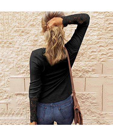 Women's Ribbed Knit Henley Long Sleeve Tunic Lace Top | Slim Fit Blouse - Buy Online on GoSupps.com