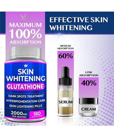 Glutathione Whitening Pills - 2000mg 180 Capsules - Skin Lightening, Dark Spot Remover, Hyperpigmentation Treatment - Buy Online on GoSupps.com