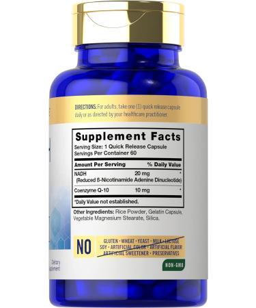 Carlyle NADH Supplement 20mg with CoQ10 | Mega Strength | 60 Capsules | Non-GMO Gluten-Free | International Shipping - Buy Online on GoSupps.com