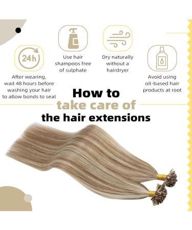 Ugeat Real Hair U Tip Keratin Extensions - Light Brown & Bleach Blonde Highlights 50 Strands 40cm (16 inch) Remy Hair #10P613 - Buy Online on GoSupps.com