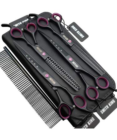 7.0 inches Professional Dog Grooming Scissors Set Straight & thinning & Curved & chunkers 4pcs in 1 Set (with Comb) Right-handed