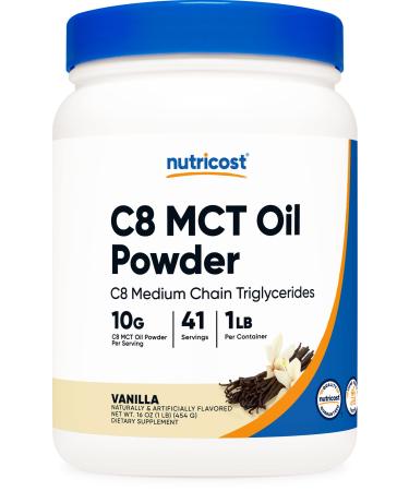 Nutricost C8 MCT Oil Powder 1LB (16oz) Vanilla Flavor - 95% C8 MCT Oil Powder, Best for Keto Diets, Non-GMO, Gluten Free