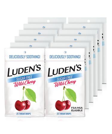 Luden's Sugar Free Wild Cherry Throat Drops Sore Throat Relief 25 Count (12 Pack) 25 Count (Pack of 12) Sugar Free Wild Cherry