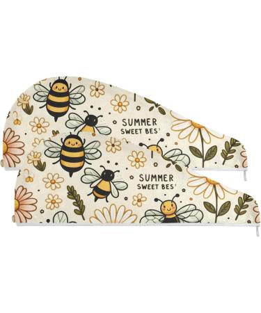 Bee Honey Hair Towel 2 Pack | Super Absorbent Quick Drying Turbans for Women & Girls - Buy Online on GoSupps.com