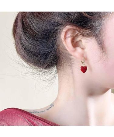 Vintage Heart Dangle Earrings | Red Coral Love Huggie Hoops | Gold Jewelry for Women International Shipping Available - Buy Online on GoSupps.com