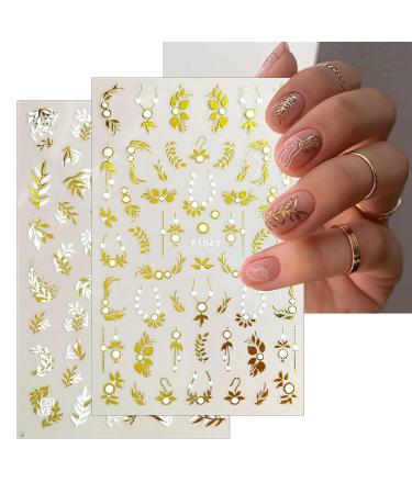 Buy 8 Sheets White Gold Flower Nail Art Stickers - 3D Self-Adhesive Daisy & Holographic Designs for Women | International Shipping - Buy Online on GoSupps.com