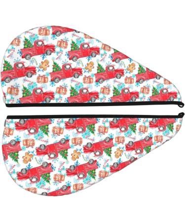 Hair Towel Wrap - Quick Drying Towel Turban with Button | Watercolor Red Truck & Fir Tree Design - Buy Online on GoSupps.com