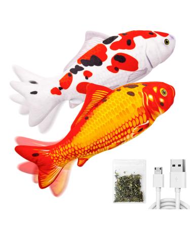 TOOGE 2 Pack 11" Floppy Fish Cat Toys with SilverVine and Catnip for Indoor Cats for Small Dogs Interactive Automatic Flopping Fish Cat Kicker Toys for Cats Puppy Small Dogs Koi