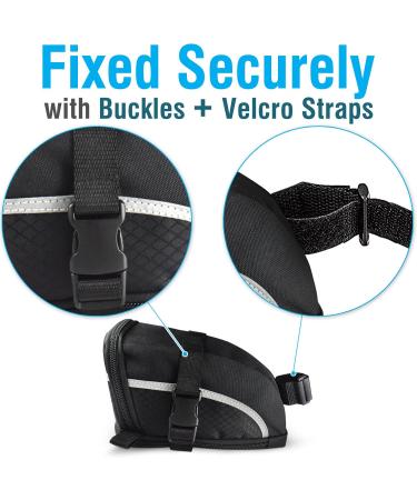 MARQUE Bike Saddle Bag - Expandable Under Seat Storage Pouch for Road, Mountain & Commuter Bikes - Easy to Install with Extra Wide Opening - Cyclist Gift - Buy Online on GoSupps.com