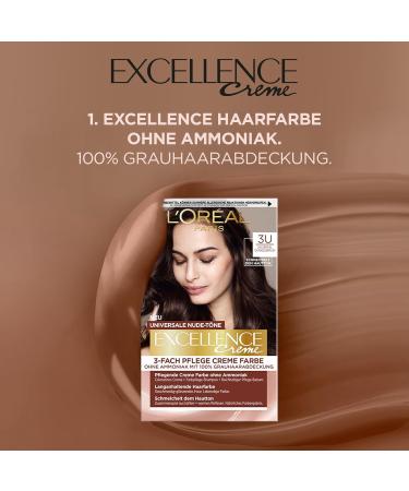 L'Or al Paris Excellence Cream Permanent Hair Color No. 3U Dark Brown - Ammonia-Free Universal Nude Tones Complete Gray Coverage Perfect for All Skin Tones - 1 Pack - Buy Online on GoSupps.com