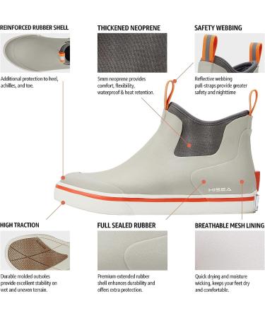 HISEA Men's Deck Boots - Waterproof Saltwater Fishing Booties, Ankle Rain Boots - High Traction, Size 11 Grey - Buy Online on GoSupps.com