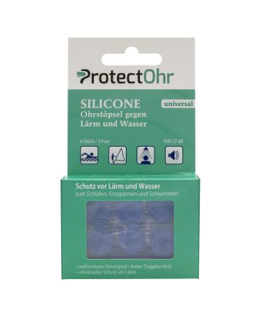 Protectohr silicone universal earplugs 3 pairs made of waterproof silicone earplugs against noise and water when swimming/showering/water sports 6 pieces
