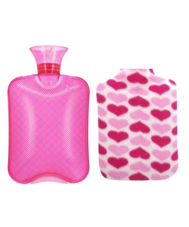 ZumZup Hot Water Bottle with Velvet Cover PVC 1000ML Transparent Thick Non-Slip Explosion-proof Environmentally Friendly 25.5 * 15.5CM Pink