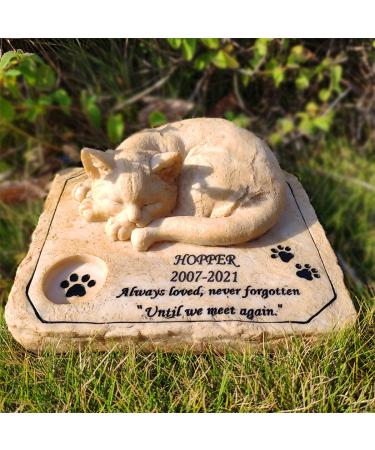 somiss Cat Memorial Stones,Personalized Pet Memorial Stones Grave Markers with A Sleeping Kitten On The Top, 8"6.5"3"