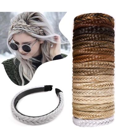Braided Headband With Teeth Fishtail Braids Hairband With Tooth Synthetic Fish Tail Hair Band Plaited Hairband Hair Hoop Braid Headband Extensions Headband Hairpiece For Women 48g #silver gray 1 Count (Pack of 1) #silver gray
