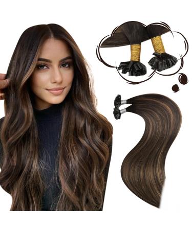 Moresoo Extensions Real Hair Bonings 45 cm 50g/50s Bonding Extensions Real hair Remy Keratin Bondings Hair extension Real hair #2/6/2 darkest brown with medium brown hot fusion bonding invisible 45cm 2.U-tip #2/6/2