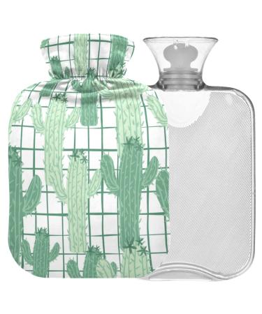 NAANLE hot hot water bottle with cover abstract plaid cactus transparent hot water bottle 2l large hot hot water bottle for menstrual cramps pain relief handfoots heat and cold therapy