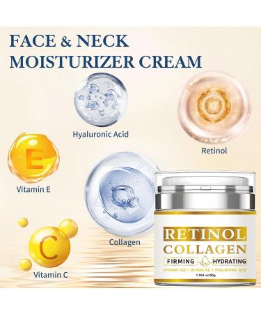 Retinol Cream for Face Anti-Aging Day & Night Facial Moisturizer with Collagen and Hyaluronic Acid for Elasticity Tightening and Firming Skin Care Reduces Fine Lines Wrinkle and Dryness - Buy Online on GoSupps.com