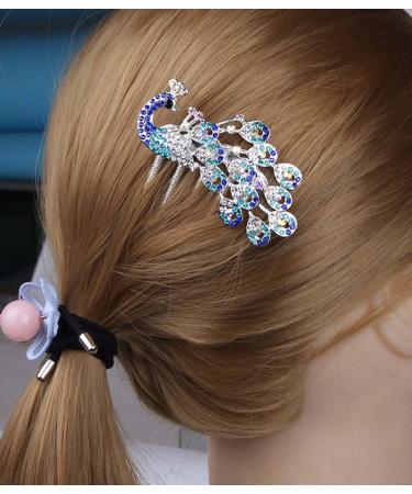 Blue Peacock Rhinestone Wedding Bridal Hair Comb Accessory - Buy Online on GoSupps.com