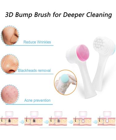 2-in-1 Manual Facial Cleansing Brush - Soft Bristles - Double Sided Silicone Wash Brush - Pink - Buy Online on GoSupps.com