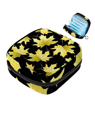 Storage bags for women's bandages yellow ahorn leaves black background portable menstrual insert panty liners tampons women's bandages storage holder for women school office multicolored 04