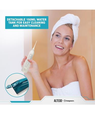 Altego Portable Water Flosser - Cordless Dental Oral Irrigator for Teeth Cleaning Braces & Bridges | Waterproof Rechargeable 3 Modes | 150ml Travel Tank - Buy Online on GoSupps.com