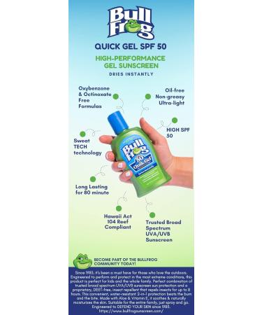 Bullfrog Quik Gel Sunscreen SPF 50 | Oxybenzone & Octinoxate Free | Broad Spectrum Moisturizing UVA/UVB, 5oz, 2 pack - Buy Online on GoSupps.com