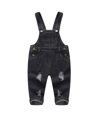 KIDSCOOL SPACE Baby Boy Girl Jean Overalls Toddler Ripped Denim Cute Workwear 12-18 Months Black-2079