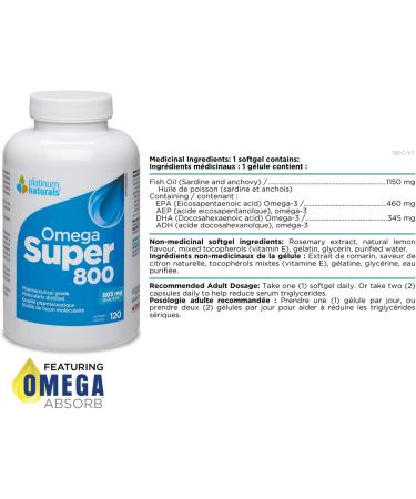 Platinum Naturals Super 800 120 Softgels - Premium Fish Oil Omega 3 Supplement High-Potency EPA & DHA for Eye & Heart Health Cholesterol Support Pure Omega-3 Fatty Acids No Fishy Aftertaste 120 count (Pack of 1) - Buy Online on GoSupps.com