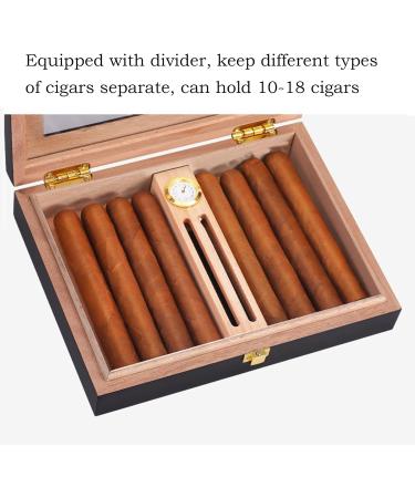 Cigar Humidor Box Cigar Case Cedar Wood Cigar Box Gift for 10-18 Cigars with Glass Top and Hygrometer Humidifier Bar Divider - Buy Online on GoSupps.com