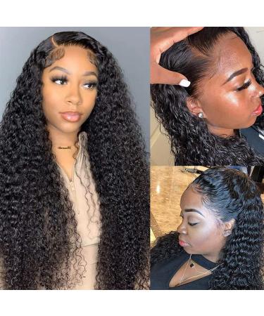 Long Water Wave Lace Closure Human Hair Wigs Deep Curly Wave Lace Front Wig (30 Inch )Brazilian HD Transparent Lace Wigs Pre Plucked with Baby Hair for Black Women 150% Density Natural Color 30 Inch Water Wave Closure Wig