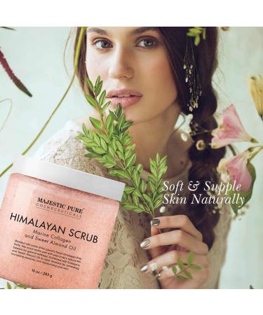 Majestic Pure Himalayan Salt Body Scrub with Collagen & Sweet Almond Oil - Exfoliating & Moisturizing 10 oz - Buy Online on GoSupps.com