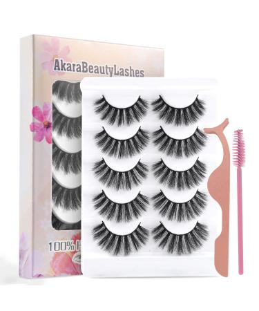 Akara 5 Pairs Wispy Faux Mink Lashes | 100% Handmade 3D Cat Eye Soft False Eyelashes Kit for Natural Fluffy Volume - Buy Online on GoSupps.com