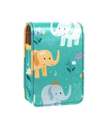 Lipstick Case Leather Lip Gloss Lipstick Organizer with Mirror Mini Lipstick Holder Bag Elephant Green Background M448h4kozt