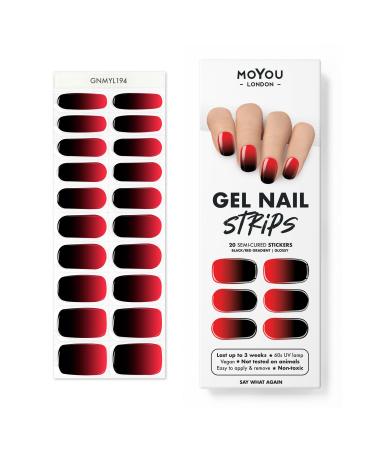 MOYOU LONDON Semi-Cured UV Gel Strips - 20 Pieces - Gel Nail Foils UV Curing for Salon Quality Manicure - Say What Again