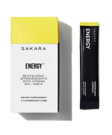 SAKARA Energy Effervescents 15 Packets - Refined Sugar Free Electrolytes Powder Packets with Vitamin B12 & L Theanine Flavored Water Packets Hydration Powder Energy Drink Electrolyte Powder