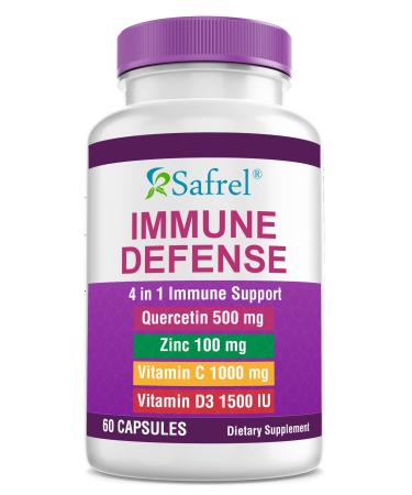 Safrel Strong Immune Support Quercetin 500 mg Zinc Picolinate100 mg VitamatiC 1000 mg Vitamin D3 1000 IU 60 Capsules 1 Month Supply | Made in USA | Vegan
