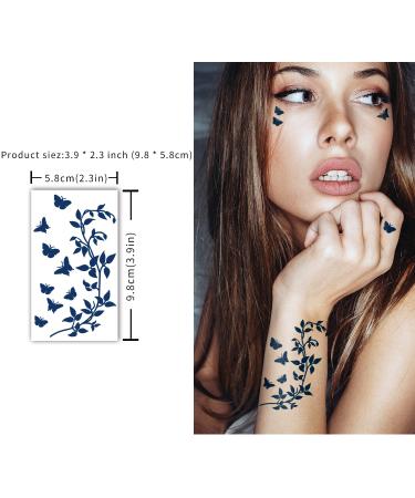 Semi-Permanent Waterproof Tiny Tattoo Stickers for Women, Girls, and Kids - Dark Blue Floral Rose Crown Design - Lasts 1-2 Weeks - 30 Sheets - Buy Online on GoSupps.com