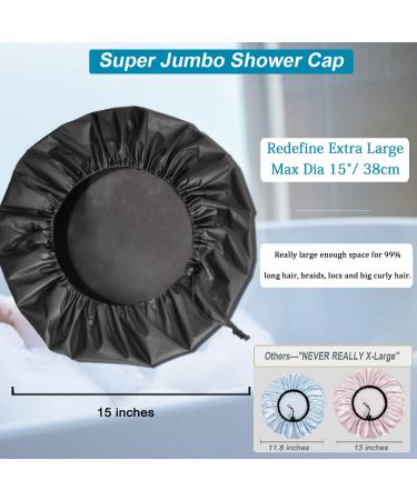 Sheomern Super Jumbo Adjustable Satin-Lined Shower Caps for Long Hair & Braids - Extra Large Waterproof XL Cap for Dreadlocks & Locs (Black) - Buy Online on GoSupps.com