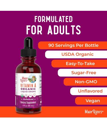 Mary Ruth's USDA Organic Vitamin A Liquid Drops - Immune & Eye Health Support - 3 Month Supply - 750mcg per Serving - 1 Oz - Buy Online on GoSupps.com