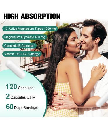 25-in-1 Magnesium Complex with Methylated B Complex Magnesium Glycinate Citrate Malate Taurate Gluconate Aspartate Carbonate D3 K2 Magnesium Supplement for Relaxation Energy & Nerve 120 Vegan Caps 120 Count (Pack of 1) - Buy Online on GoSupps.com